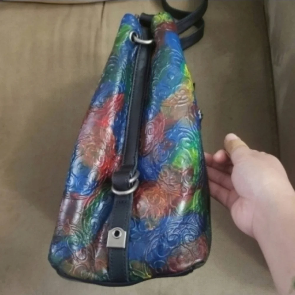 The Sak Ojai hand painted leather rainbow tote bag